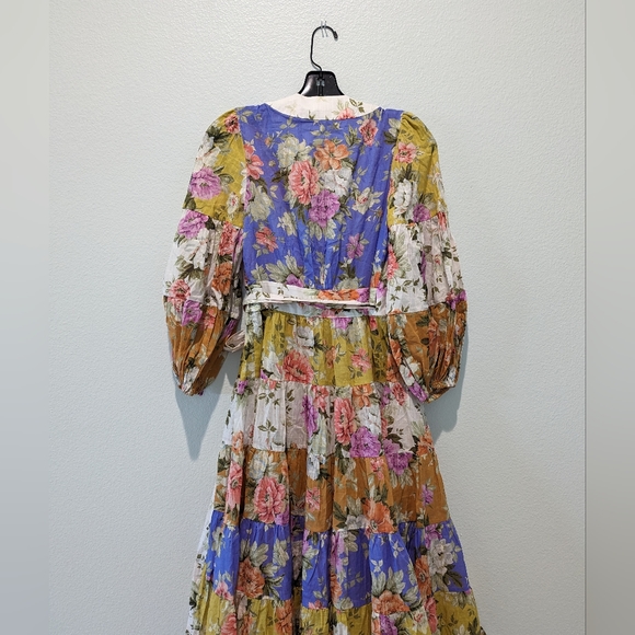 Zimmermann Pattie Patchwork Floral Cotton Wrap Midi-Dress - Picture 2 of 15